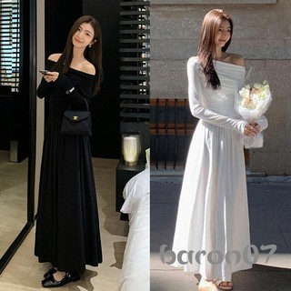 Đầm dài tay nữ lệch vai không lưng xếp nếp Váy dài màu trơn cho bữa tiệc Câu lạc bộ đêm cưới