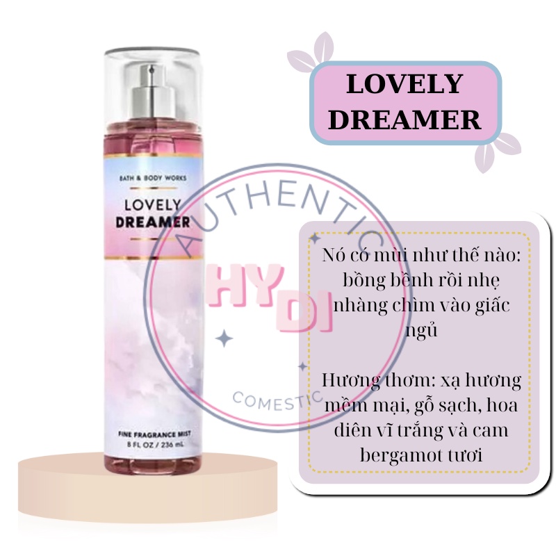 TESTER LOVELY DREAMER  - Xịt thơm Body Mist Bath and Body Works