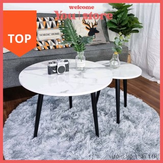 Bàn trà tròn, bàn cafe mặt gỗ vân đá màu kích thước lớn 60x60cm, bàn sofa decor trang trí phòng khách nội thất you