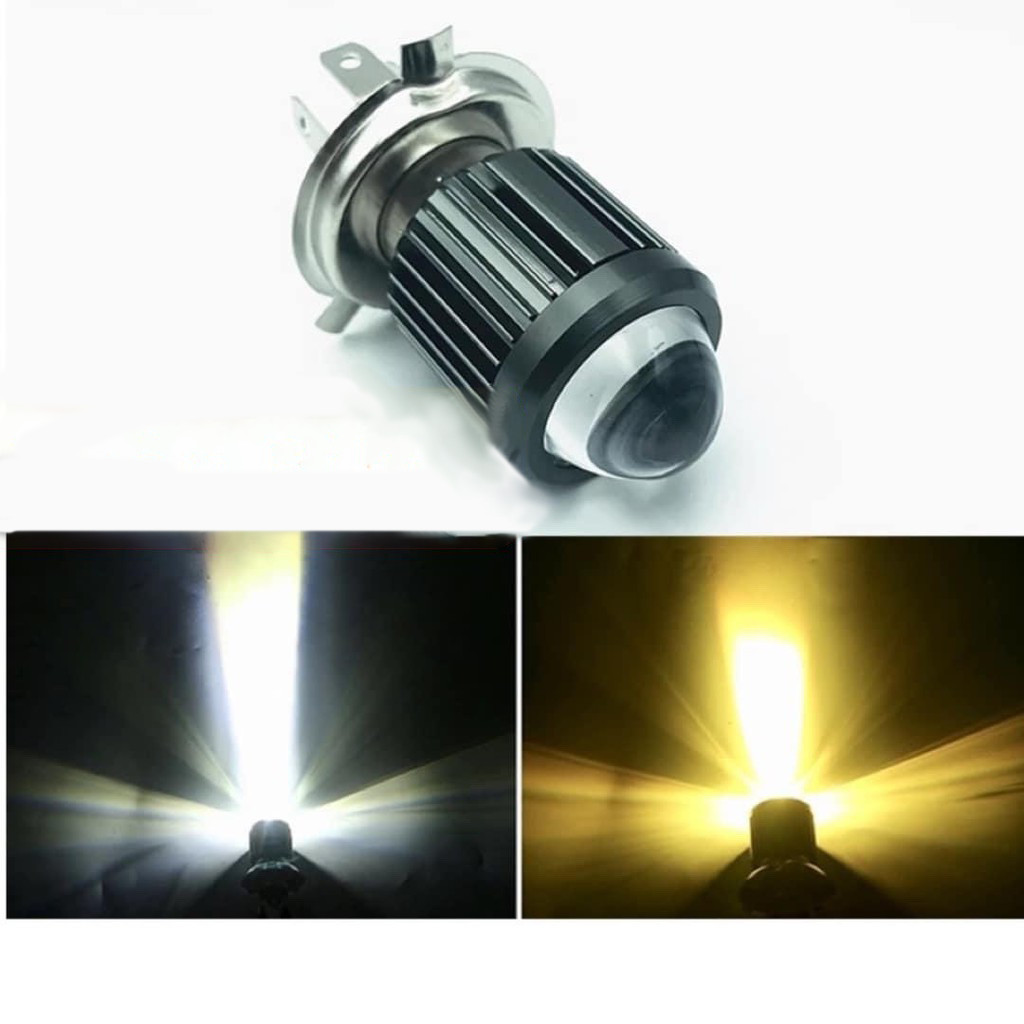 Đèn Pha Led Bi Cầu 2 Màu Ánh Sáng Cost Vàng Pha Trắng Chân H4 Gắn oto , Xe Máy