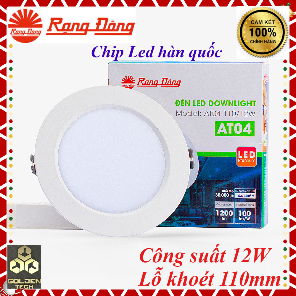 (Chính hãng) Đèn Led Downlight âm trần tròn 12W Rạng Đông -Lỗ khoét 110mm -Đế nhôm siêu bền AT04
