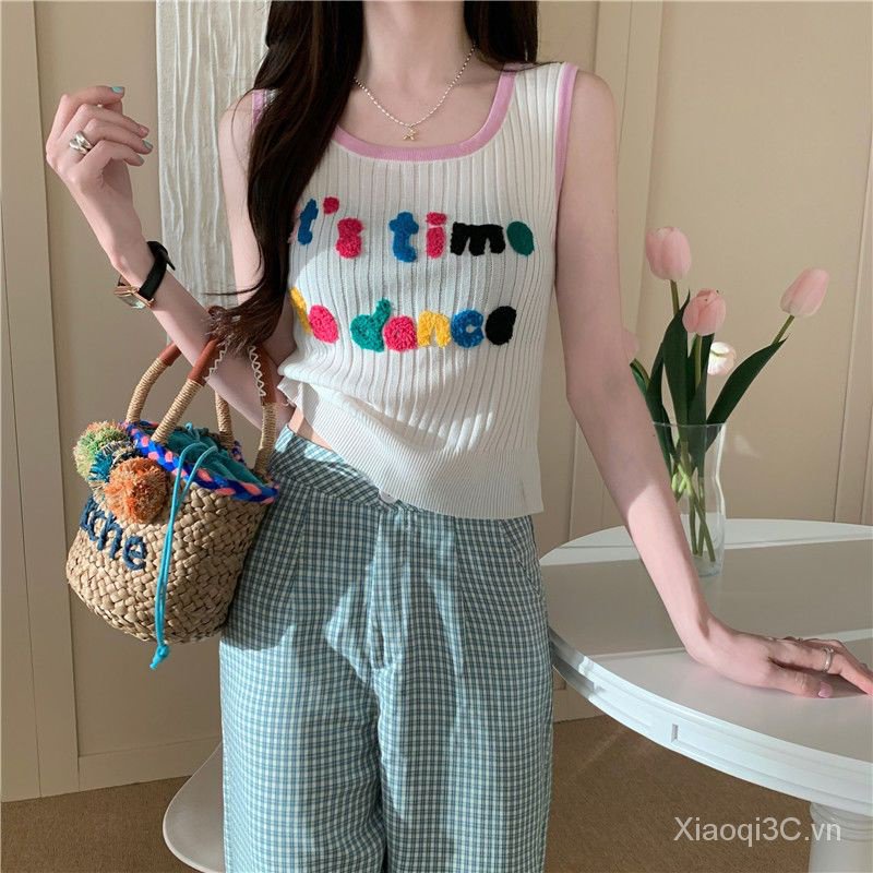 Áo Dệt Kim Không Tay Thêu Chữ Phong Cách Mới 2023 Cho Nữ