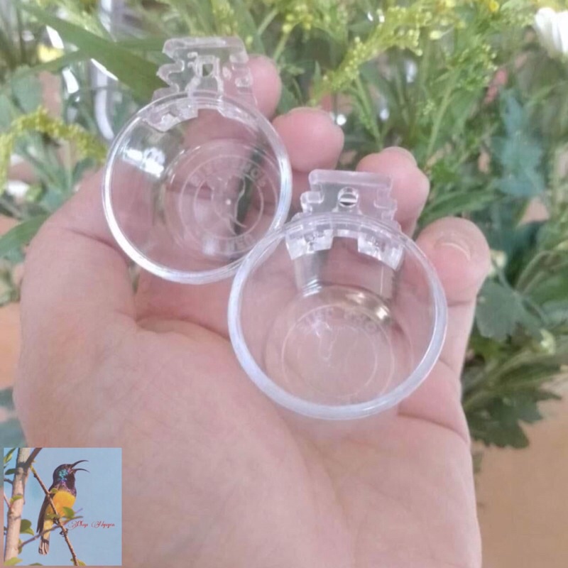 Cóng khuyên sơn ca tầu nhựa cứng trong suốt có 2 nấc tai cài chất liệu mica cho lồng chim