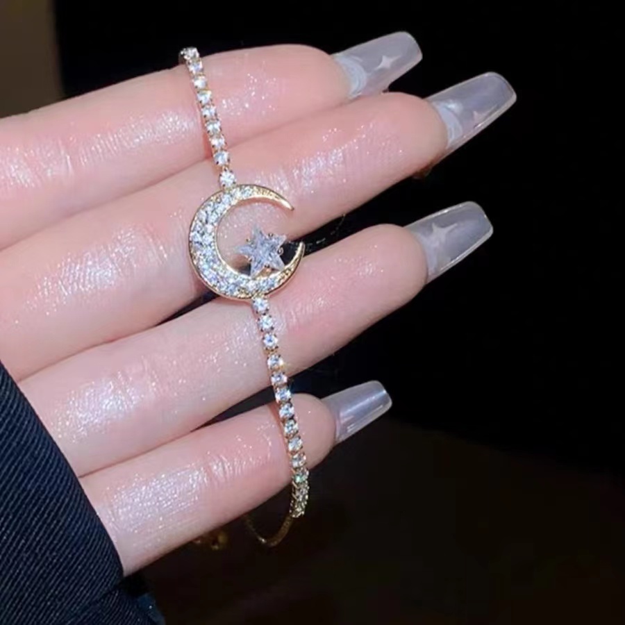 Vòng Tay Đính Đá Màu Vàng Hồng / Bạc Đơn Giản Cho Nữ