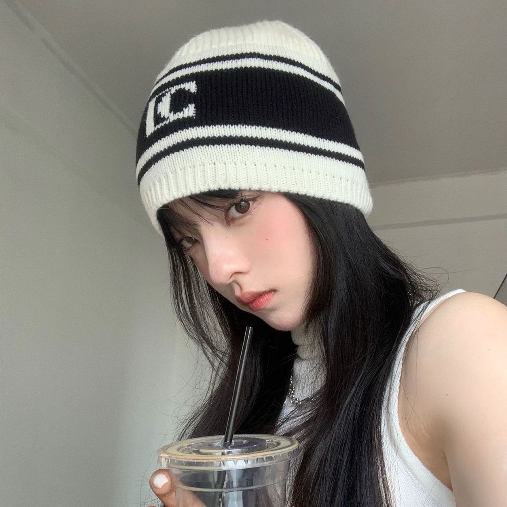 Mũ Len Dệt Kim In Chữ Kiểu vintage Thời Trang Thu Đông Ấm Áp Cho Nữ