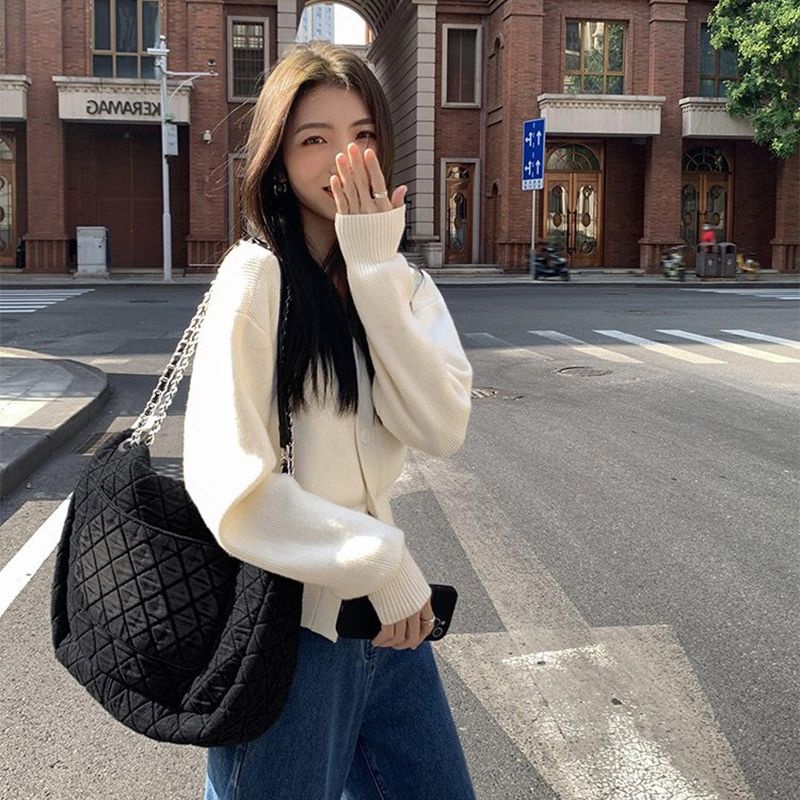 COZOK Áo cardigan Dệt Kim Tay Dài Cổ Chữ v Chiết Eo Phong Cách Thời Trang retro