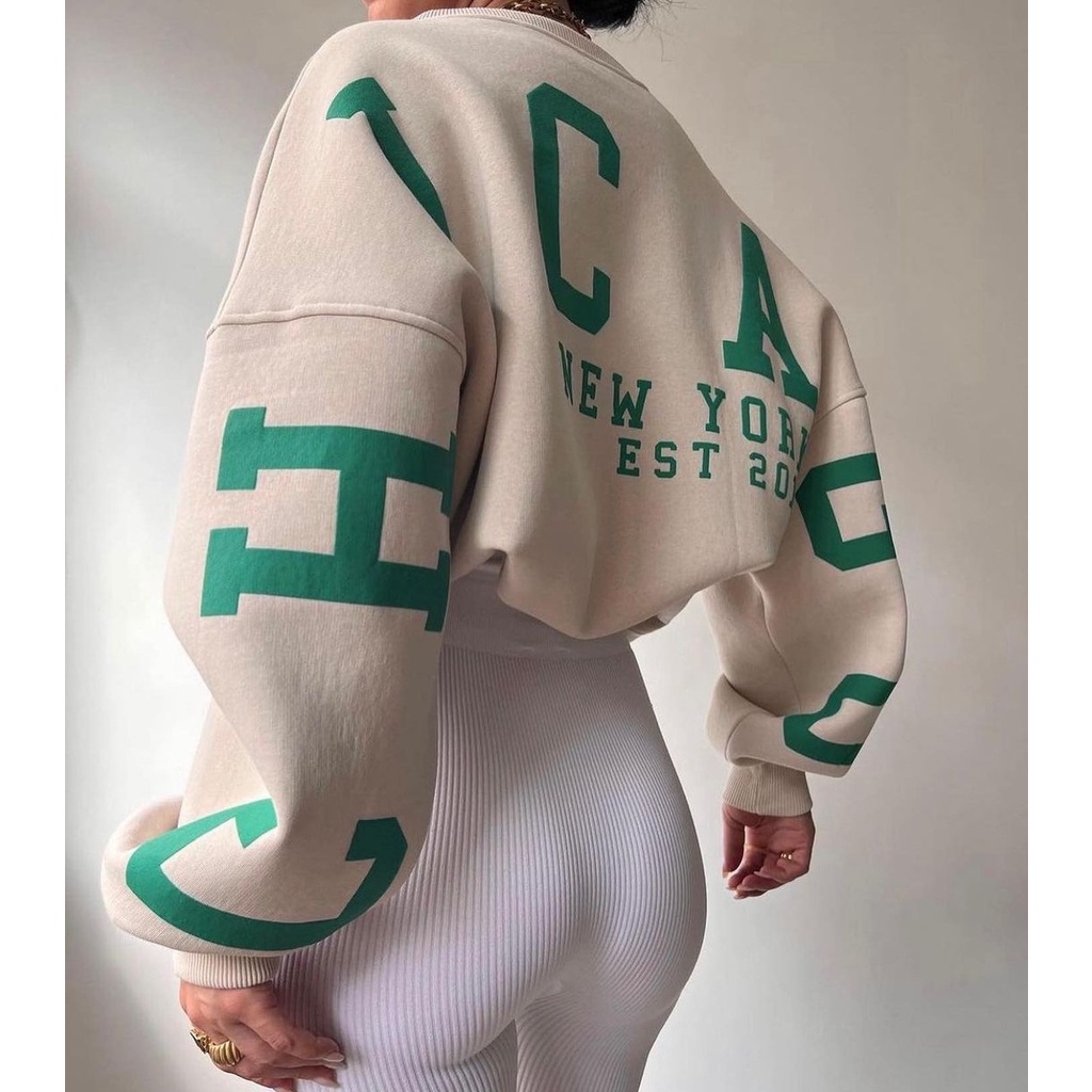 Áo Sweater Tay Dài Dáng Rộng In Họa Tiết Xinh Xắn Thời Trang Cho Nữ