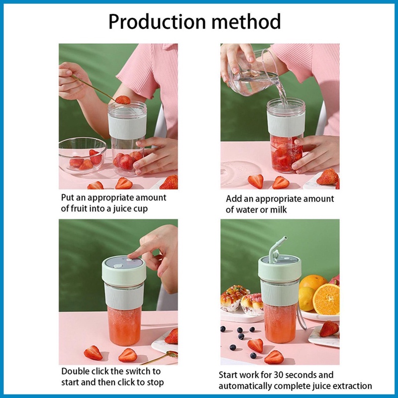 Leifsuq Bình Lắc Pha Nước Ép Trái Cây mini Nhanh Chóng 350ml Thiết Kế Ống Hút