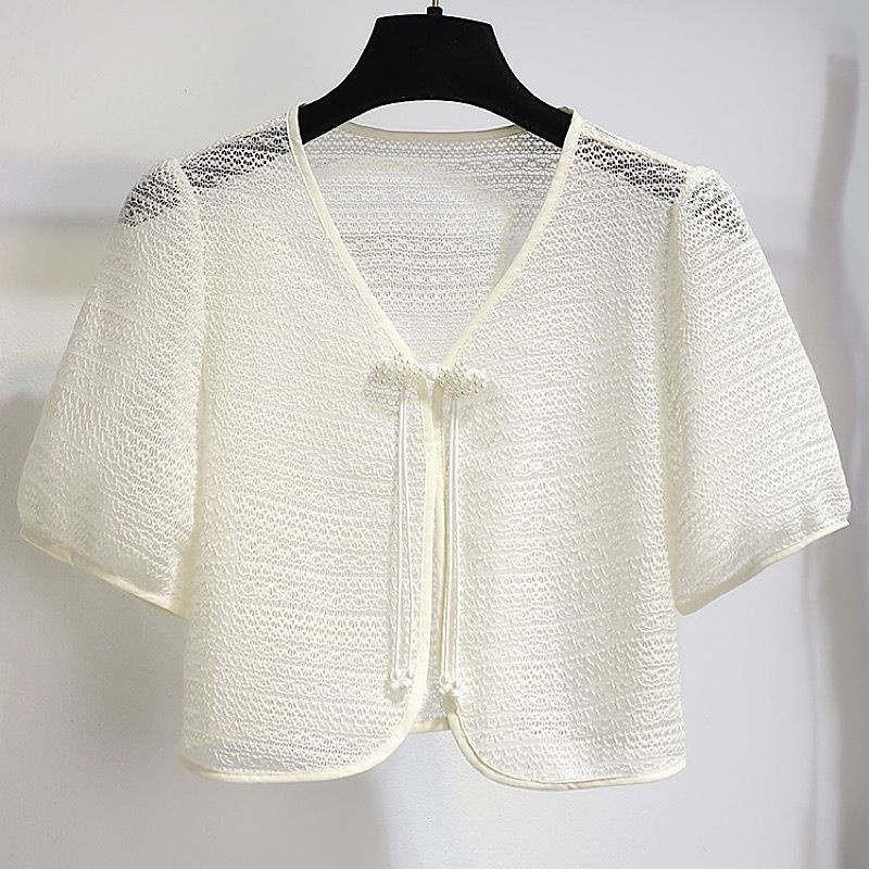 Áo Khoác cardigan Ren Mỏng Dáng Ngắn Phong Cách Trung Hoa Thời Trang Mùa Hè Dành Cho Nữ