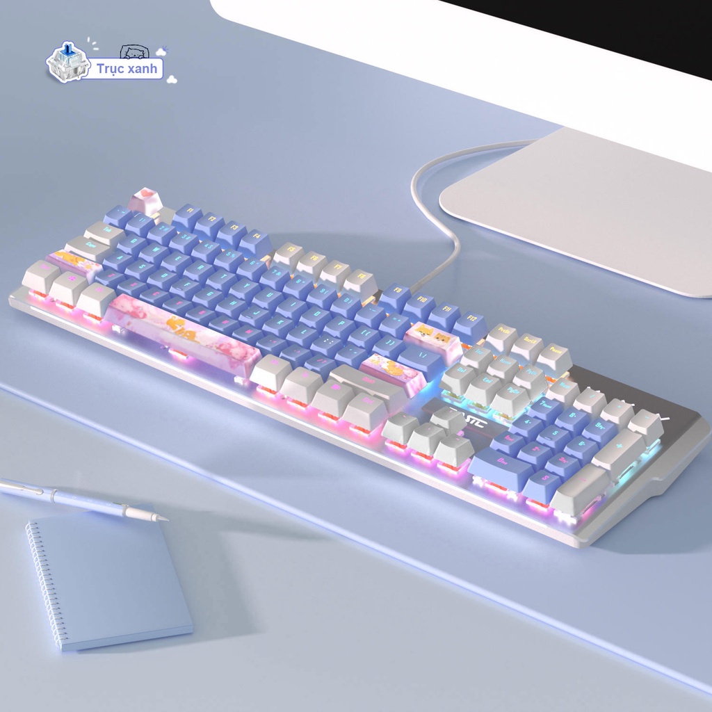 Bàn Phím Cơ Gaming Basic KB5 Luxury Cao Cấp 104 Phím Màu Hồng Có Dây/ Đèn LED Chống Nước Chơi Game Cho Máy Tính/laptop