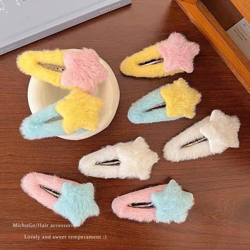 Kẹp Tóc Hình Ngôi Sao Bằng Lông Nhung Dễ Thương Xinh Xắn Thời Trang Thu Đông Cho Nữ