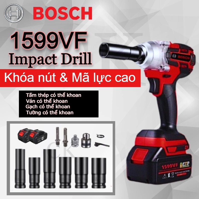 🔥BOSCH 1599VF 3in1 Impact Wrench 880N.m 6 Kích thước Cờ lê tác động điện không dây Tua vít Máy khoan Trình điều khiển