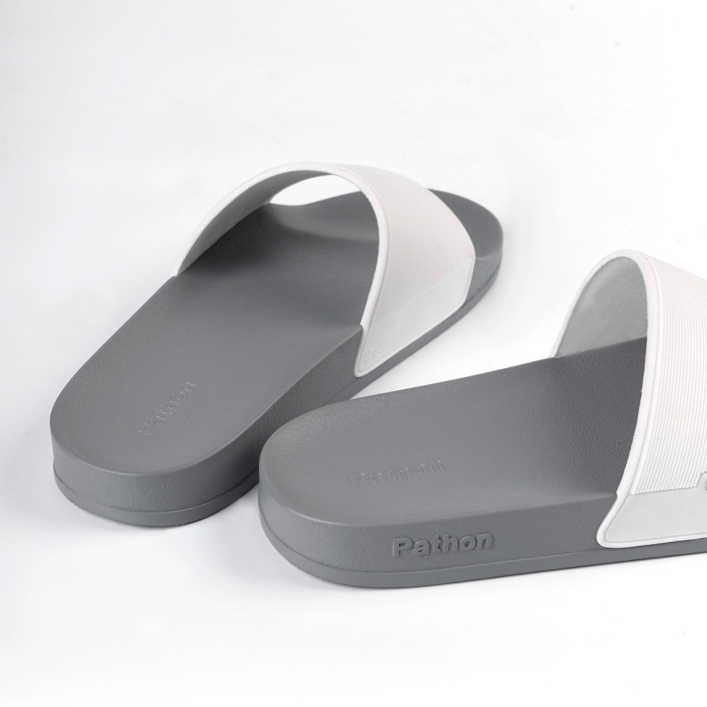 Dép nam nữ quai ngang slipper Pathon PVC và đế PU xám quai trắng Mẫu SD64