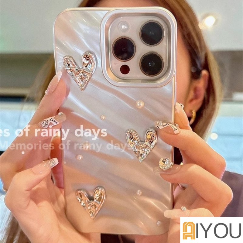 Sang Trọng Ốp Điện Thoại Đính Ngọc Trai Hình Trái Tim 3d diy Cho iphone 15 14 pro max 13 12 11 pro 14 plus 14 13 12 11