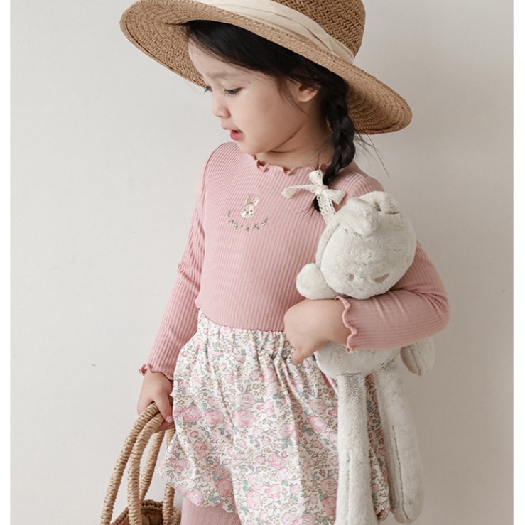 Áo Thun Tay Dài Co Giãn Thoải Mái Thêu Hình Thỏ Dễ Thương Phong Cách Hàn Quốc Cho Nữ  Hàng Có Sẵn Mùa Thu Đông