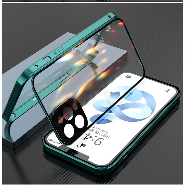 Ốp Điện Thoại Kính Cường Lực Hai Mặt Khóa Nam Châm Cho iphone 15 pro max / 15 pro / 15 plus / 15 / 14 / 14 pro / 14 plus / 14 promax