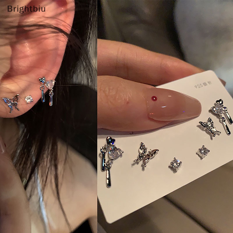 Set 6 Bông Tai Hình Bướm Đính Đá zircon Đơn Giản Cho Nữ