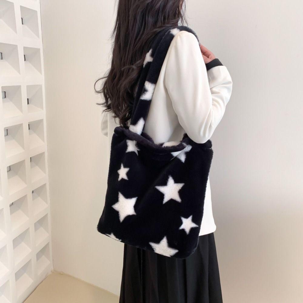 Shanhai Túi tote Đeo Vai Bằng Vải Bông Mềm Mại Sức Chứa Lớn Họa Tiết Hoa Ngôi Sao Đơn Giản Cho Nữ