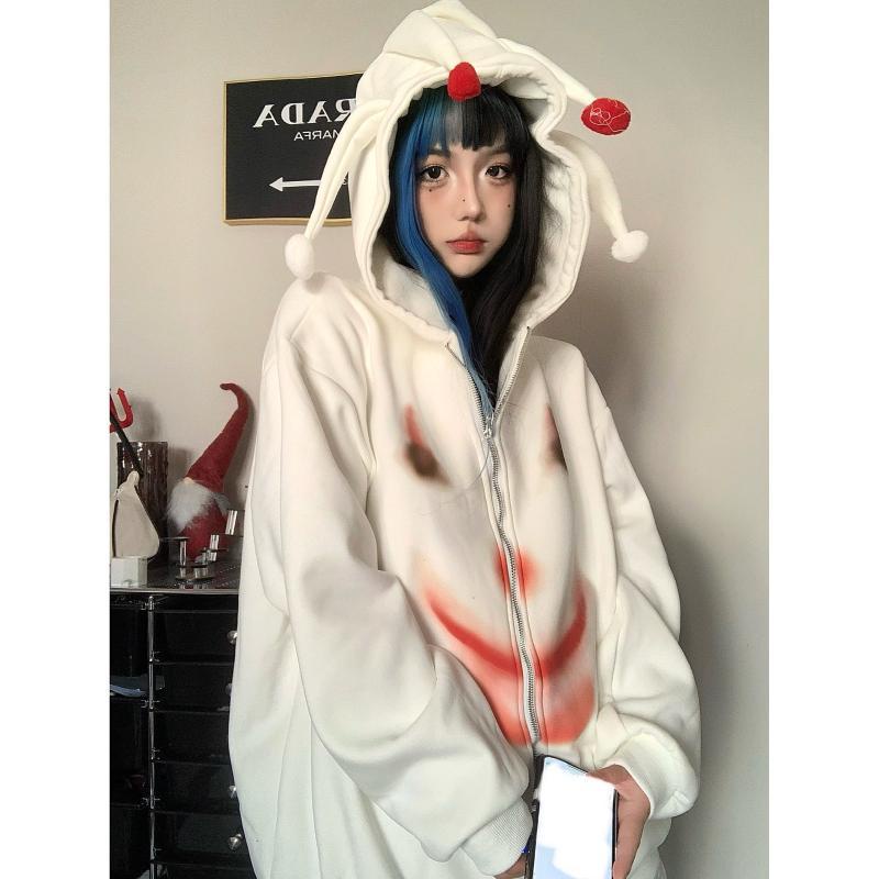 Áo Hoodie Tay Dài Dáng Rộng In Hình Chú Hề Cá Tính Cho Nữ