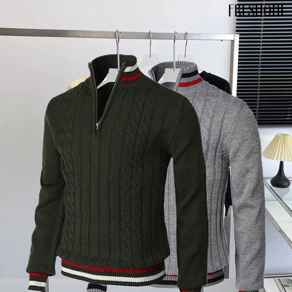Áo sweater Cổ Lọ Tay Dài Có Dây Kéo Phối Màu Sắc Thời Trang Xuân Thu Cho Nam