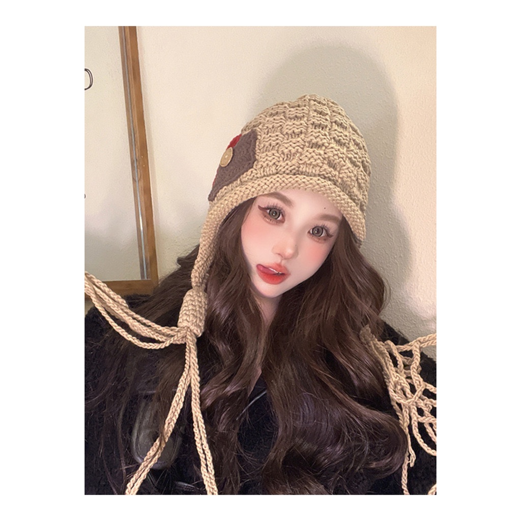 Mũ Len Dệt Kim Đính Nút Phối Tua Rua Phong Cách Trung Hoa Thời Trang Thu Đông Cho Nữ