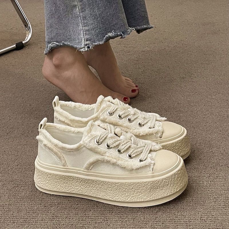 Bonnie cathy Giày Vải canvas Đế Mềm Khối Lượng Nhẹ Thoáng Khí Phối Tua Rua Thời Trang Cho Nữ