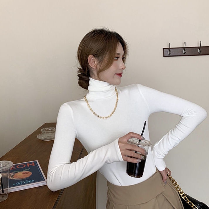 Áo Thun Tay Dài Cổ Cao Dáng Ôm Thời Trang Thu Đông Cho Nữ