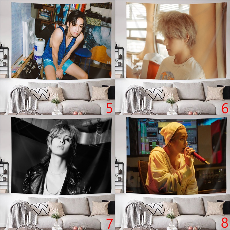 Thảm Treo Tường polyester In Hình bts v kim tae hyung  Có Kẹp Trang Trí Phòng Ngủ