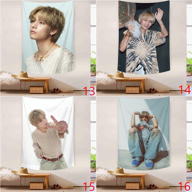 Thảm Treo Tường polyester In Hình bts v kim tae hyung  Có Kẹp Trang Trí Phòng Ngủ