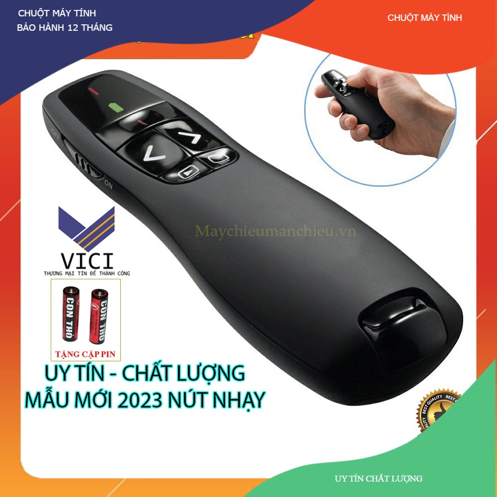 THT Bút Trình Chiếu Slide R400 PowerPoint Laser 2.4G. Bút Chỉ Máy Chiếu Màu Đen, Nút Ấn Nhạy, Phiên Bản Nâng Cấp 2023