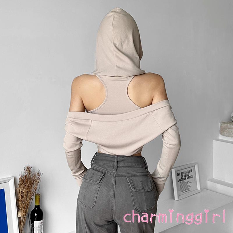 Set Áo Croptop Sát Nách Có Nón + Quần Dài Thời Trang Nữ