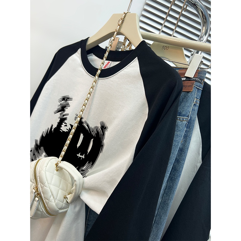 Áo Thun Tay Dài 100% cotton In Họa Tiết Thời Trang Hàn Quốc Cho Nữ