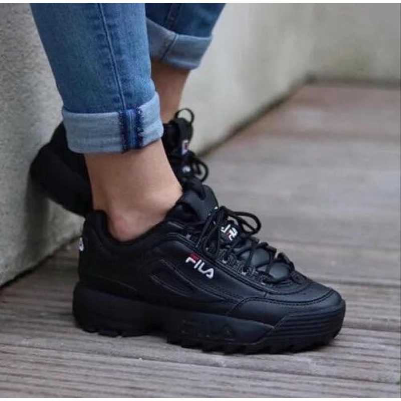 Giày thời trang FILA Disruptor 2 Sneakers Unisex. full Đen và đen đế trắng, giày nhẹ, đế cao, chính hãng