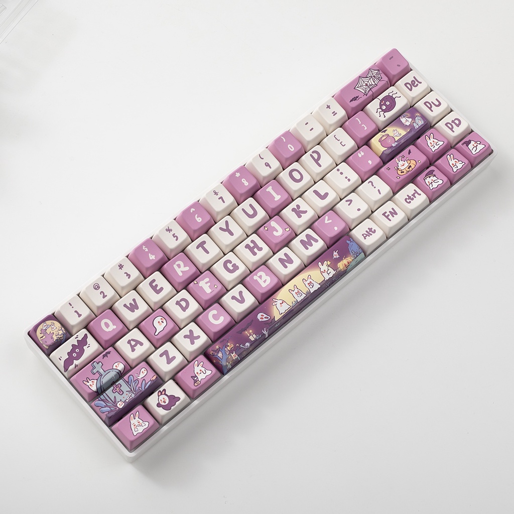 Halloween Bunny Keycaps Cherry/MDA Profile Thỏ Tím Dễ Thương PBT DYE SUB Bàn Phím Cơ Keycap