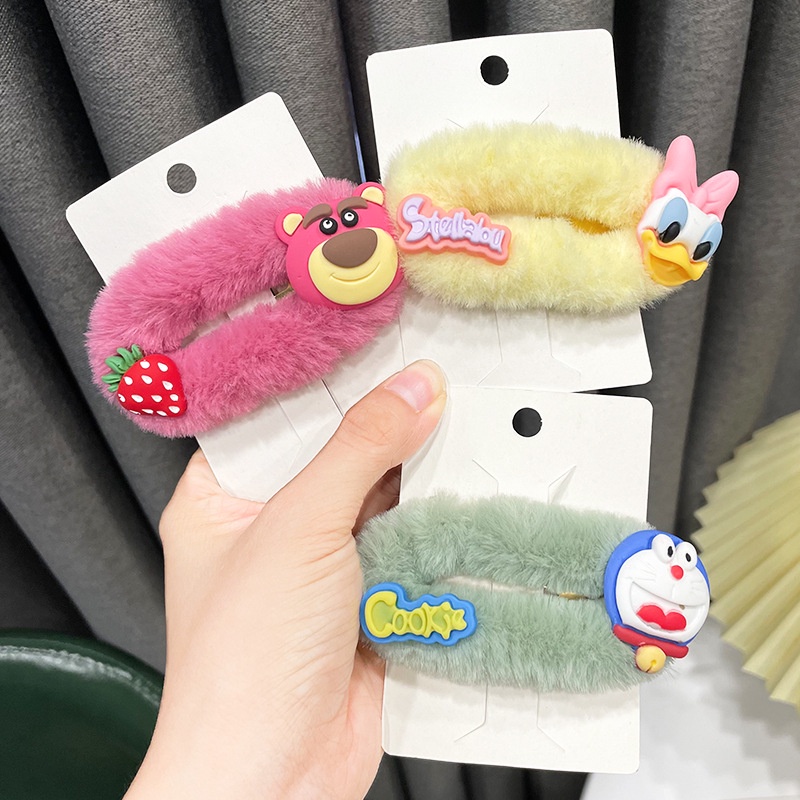 Kẹp Tóc Vải Lông Hình Gấu Dâu Tây Hoạt Hình Phong Cách Hàn Quốc Dễ Thương Dành Cho Học Sinh Nữ