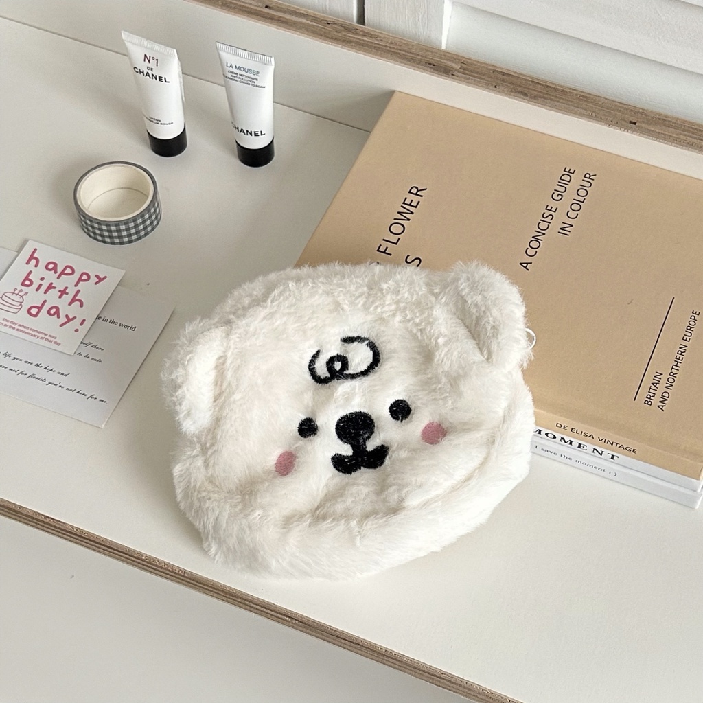 Túi Đựng Tiền Xu / Tai Nghe Bằng Lông Nhung Mềm Mại Thêu Họa Tiết Gấu Hoạt Hình Dễ Thương