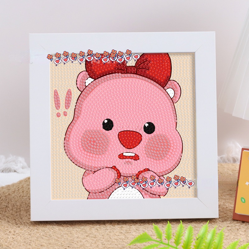 Loopy Bộ Tranh Đính Đá Tự Làm Họa Tiết Hoạt Hình Màu Hồng Dễ Thương Cho Bé + Khung ảnh