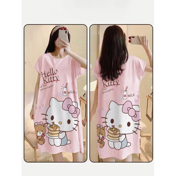 Kuromi Đầm Ngủ Ngắn Tay Dáng Rộng In Họa Tiết Hoạt Hình Dễ Thương Thời Trang Mùa Hè Cho Nữ