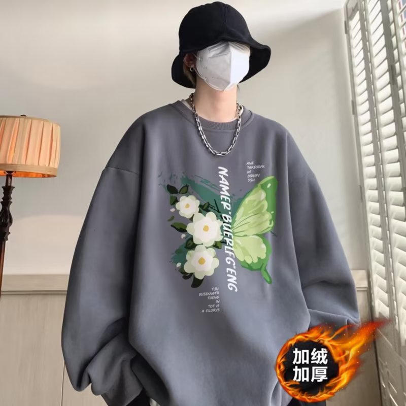Áo Sweater cotton Tay Dài Dáng Rộng In Họa Tiết Hoa & Bướm Phong Cách Mỹ Cổ Điển Thời Trang Cho Nam Và Nữ size m-5xl