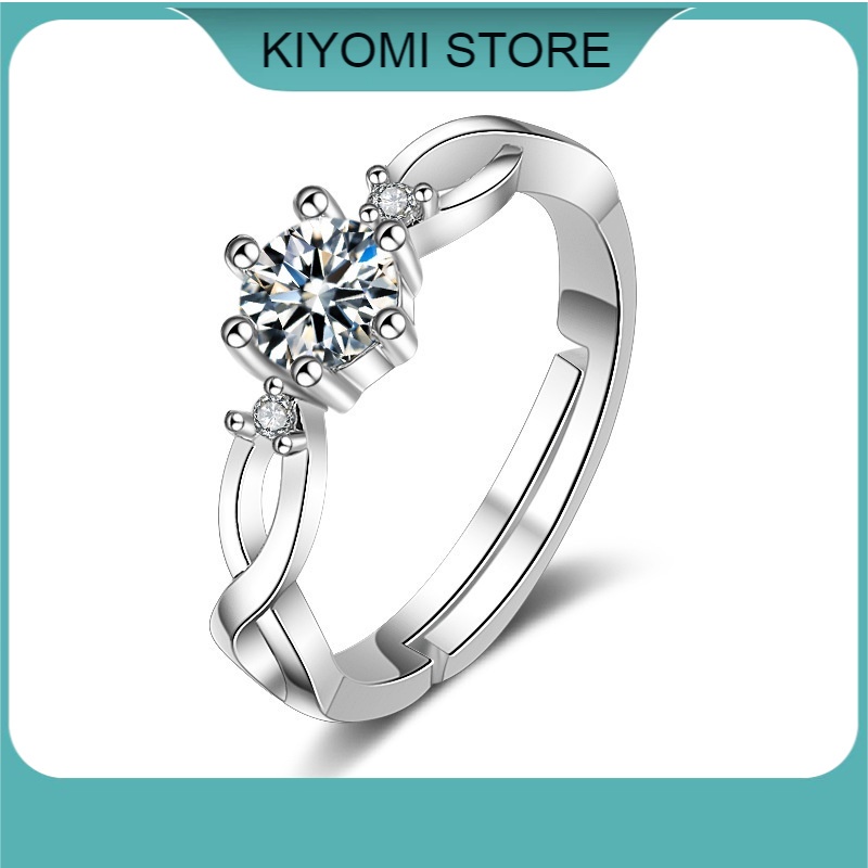 Nhẫn Đính Hôn Bạc Đính Đá Lấp Lánh Dành Cho Cặp Đôi Điều Chỉnh Kích Thước Theo Ngón Tay