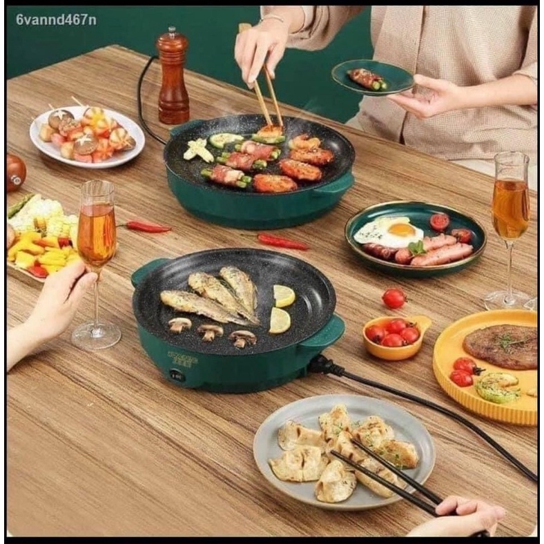 Bếp nướng điện, chảo nướng điện 26cm không khói 600W chống dính đa năng BBQ,  chống dính tiện lợi bếp nướng tiện lợi