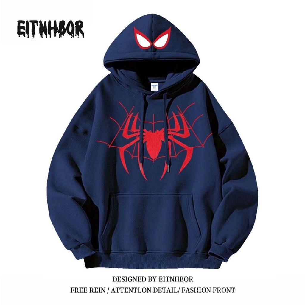 Áo Khoác Hoodie Dáng Rộng In Hình Người Nhện Phong Cách retro Mỹ Thời Trang Thu Đông Cho Cặp Đôi