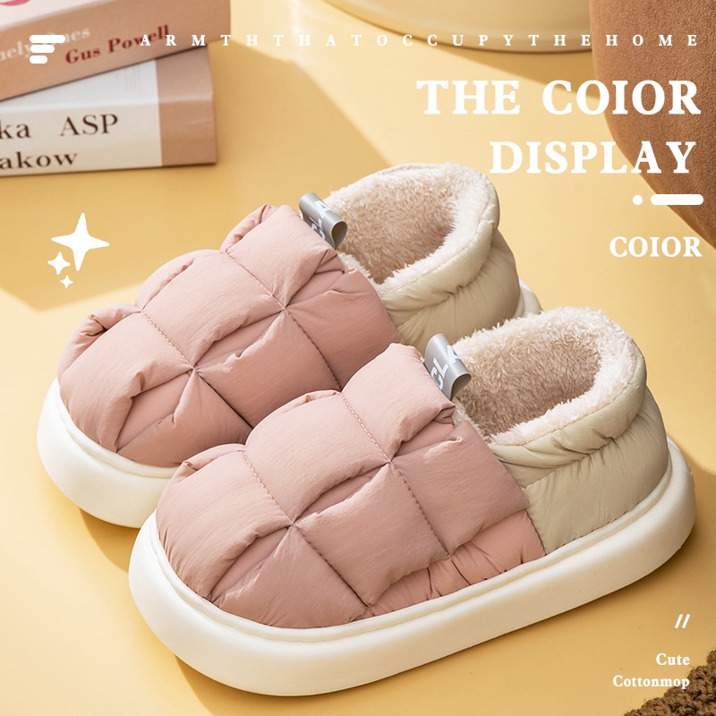 Shizhibao Dép cotton Đi Trong Nhà Mùa Đông Đơn Giản Ấm Áp Có Thể Mang Ngoài Trời Cho Nữ