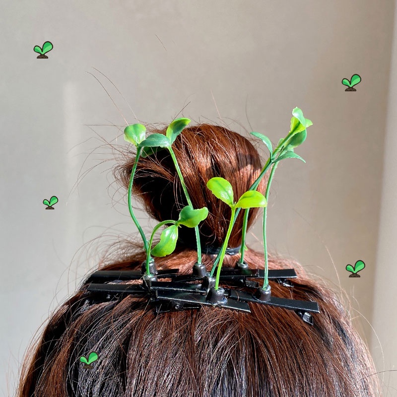 PVN60444 Kẹp Tóc Hình Cây Mầm Đậu Nhân Tạo Dễ Thương T2