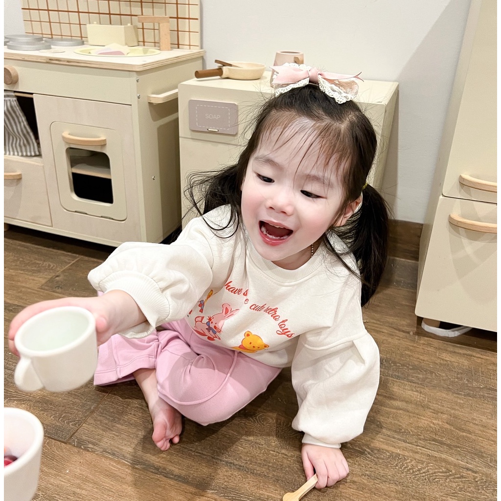 ✨MALINHKID✨BN060-Bộ nỉ quần loe hồng SOME CUTE trẻ em VNXK