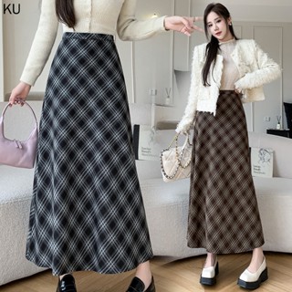 Chân Váy Len Dài Qua Gối Dáng Chữ a Họa Tiết Kẻ Sọc Dày Dặn Phong Cách Thời Trang Mùa Đông Mới