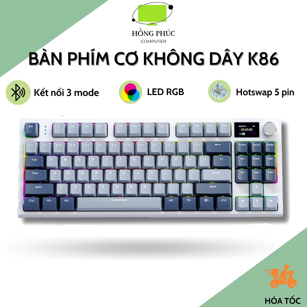 Bàn Phím Cơ Không Dây Bluetooth Ziyou K86 - LED RGB - 3 Modes - Có Núm Xoay - HOTSWAP 5 Pin - Lót Foam