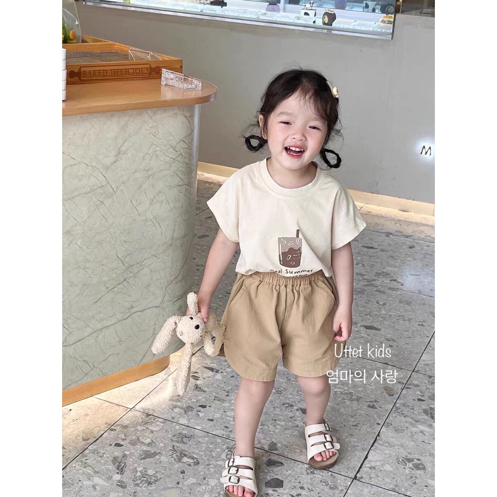 ÁO THUN TRÀ SỮA PHONG CÁCH HÀN QUỐC CHO BÉ GÁI VÀ BÉ TRAI 23095