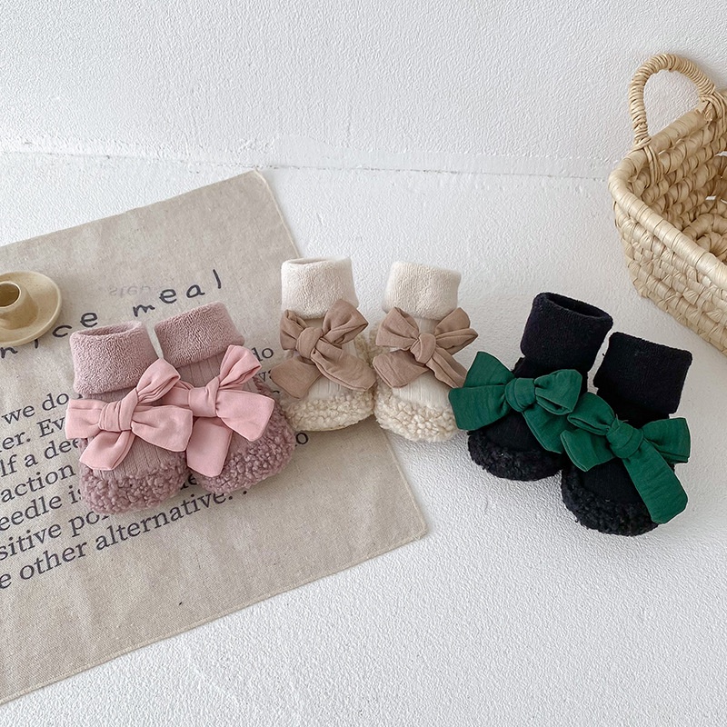 Giao Hàng Nhanh Vớ Dày Dặn Đính Nơ Phong Cách Hàn Quốc Thời Trang Thu Đông Cho Bé Gái