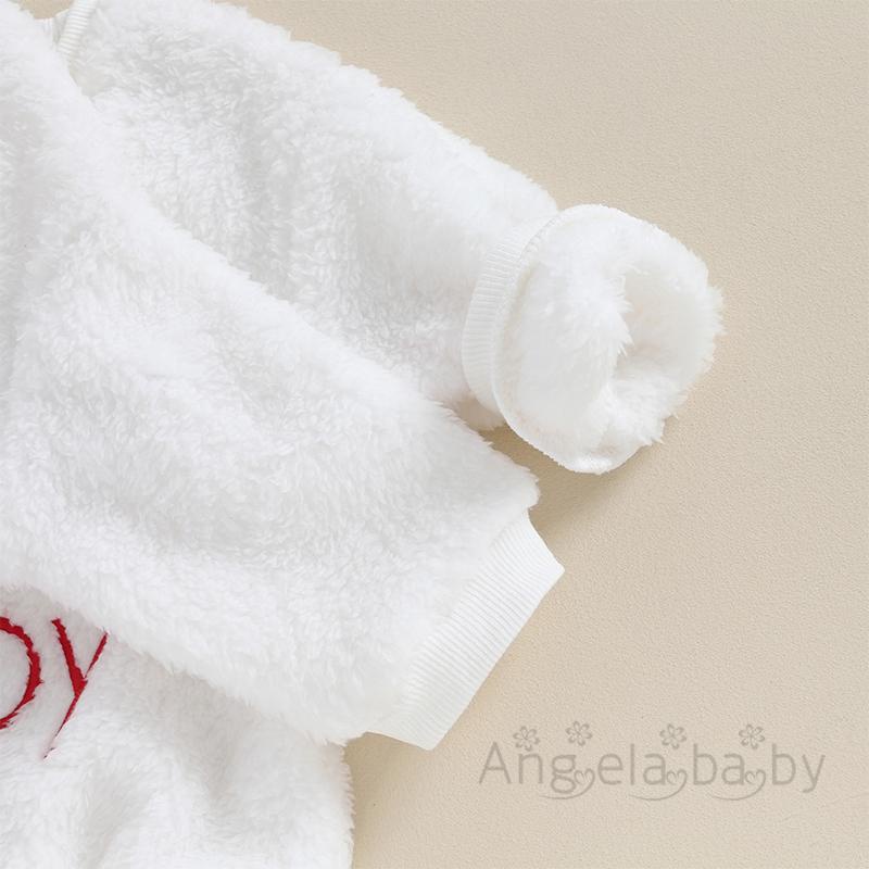 Hian-baby Bộ 2 Món Áo Liền Quần Tay Dài Cổ Tròn Thêu Chữ Và Nón Bằng Vải Bông Giáng Sinh Cho Bé